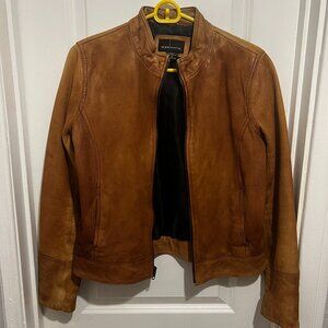 Genuine Leather Camel Colored Bomber Jacket